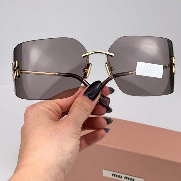 Miu Miu MU54YS 5AK06I BRAND NEW Sunglasses Gold Purple Wraparound Rimles Women main image 12